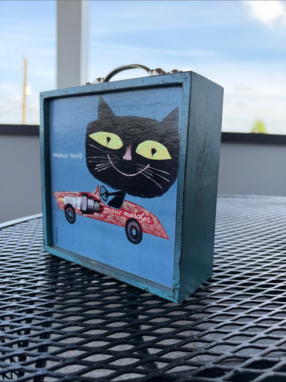 Vintage Cat wooden box purse